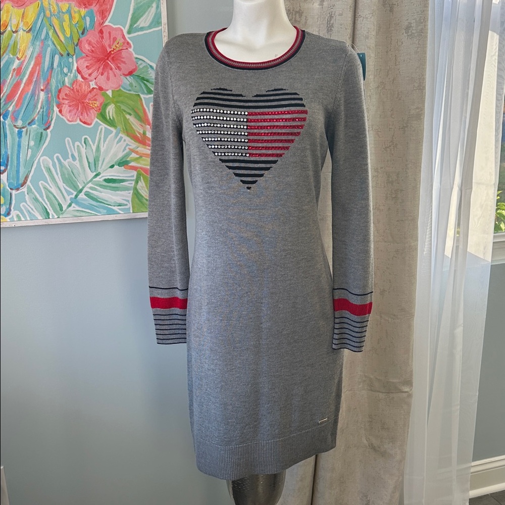 Tommy Hilfiger Gray Dress with Beeded and Heart Design